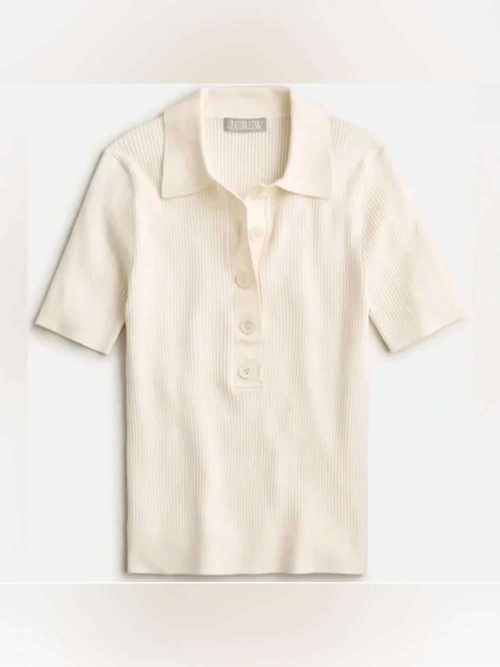 J. Crew Cream Ribbed Polo Button-Up Short Sleeve Top